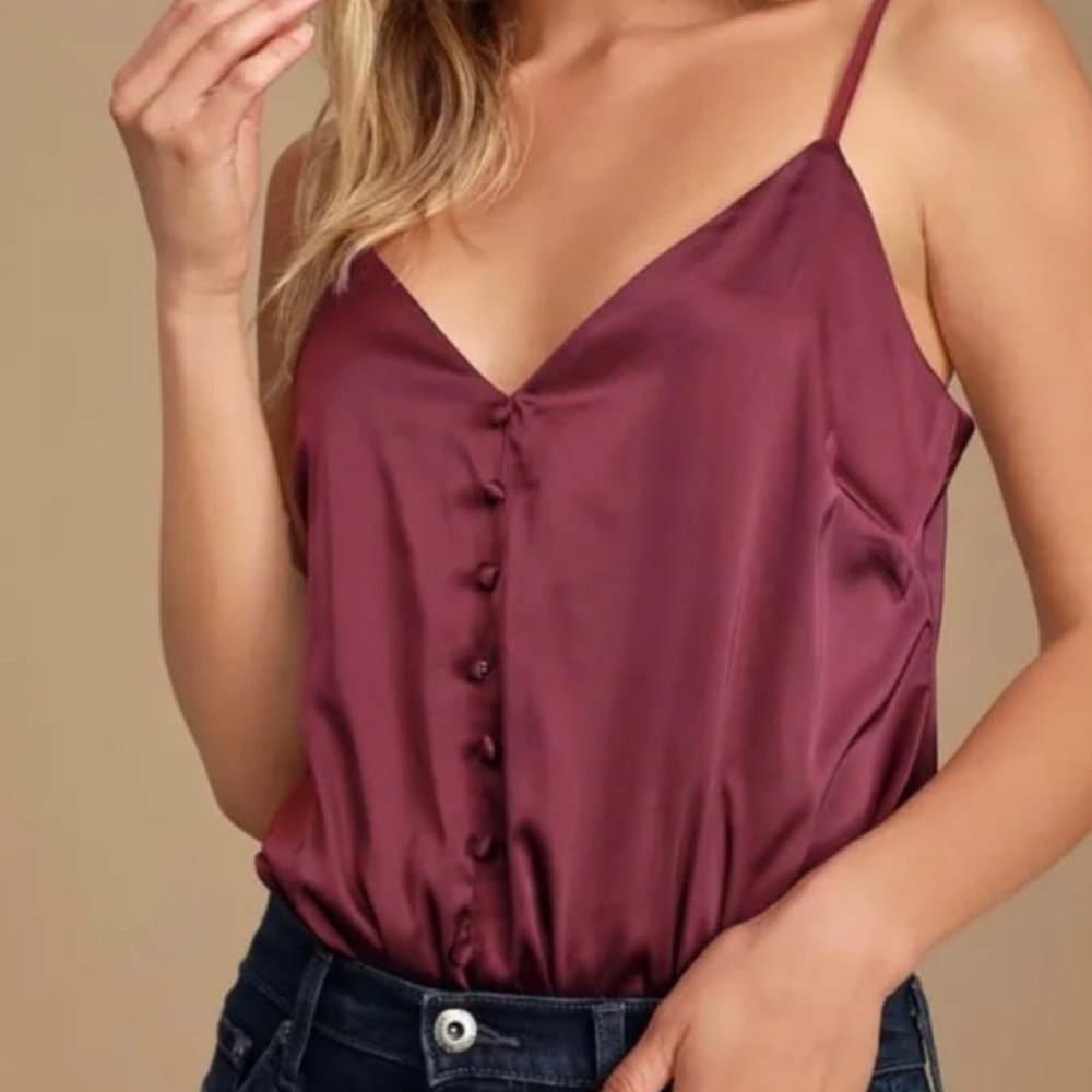Maroon/Purple Body Suit | Large| Lulus That Song Plum Purple Satin Bodysuit